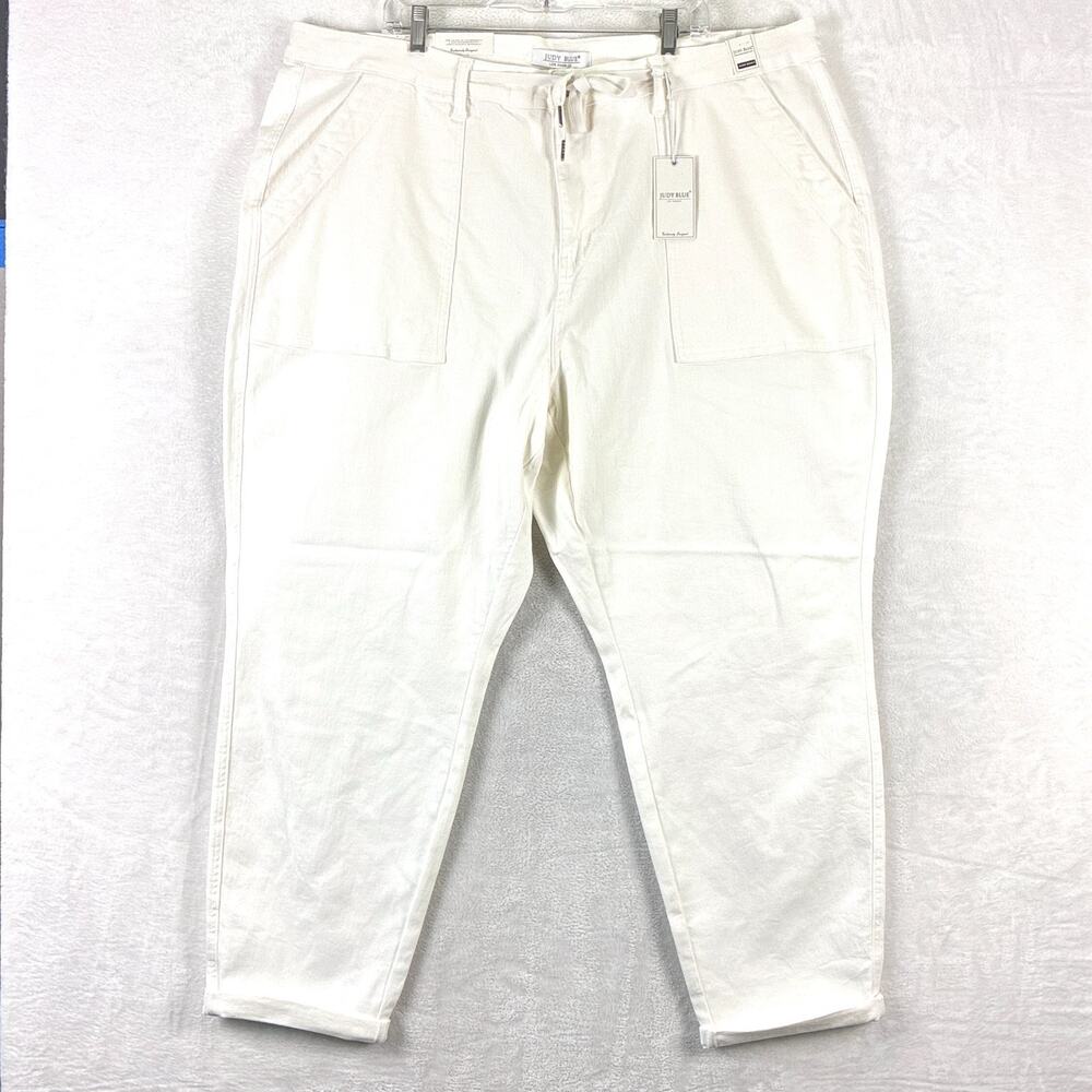 Judy Blue Jeans Womens 24W White High Waist Drawstring Stretch Preppy Classic